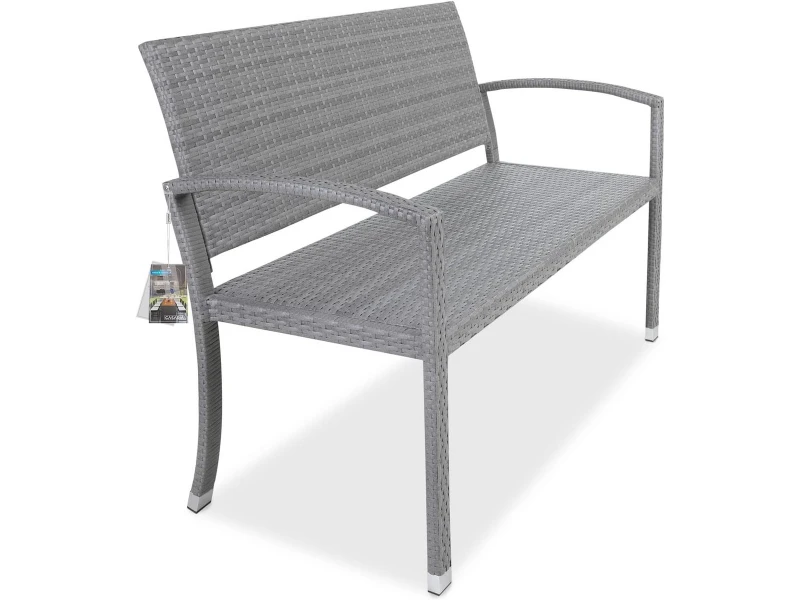 Tuinbank Polyrattan 2-Zits UV-bestendig Weerbestendig Verstelbare Parkbank Grijs