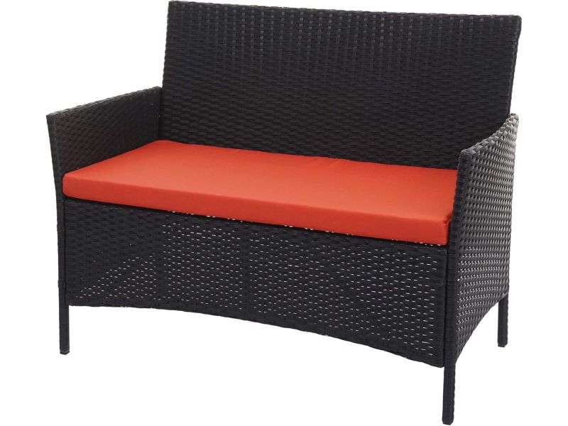 Tuinbank Polyrotan Zwart met Terracotta Kussen - Duurzaam en Comfortabel