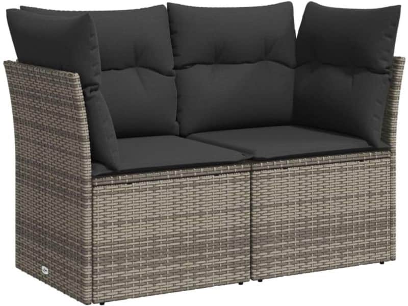 Tuinbank voor 2 Personen met Kussens - Polyrotan Loungebank Grijs