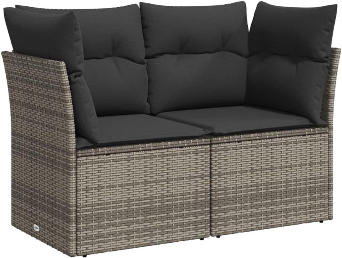 tuinbank voor 2 personen met kussens polyrotan loungebank grijs