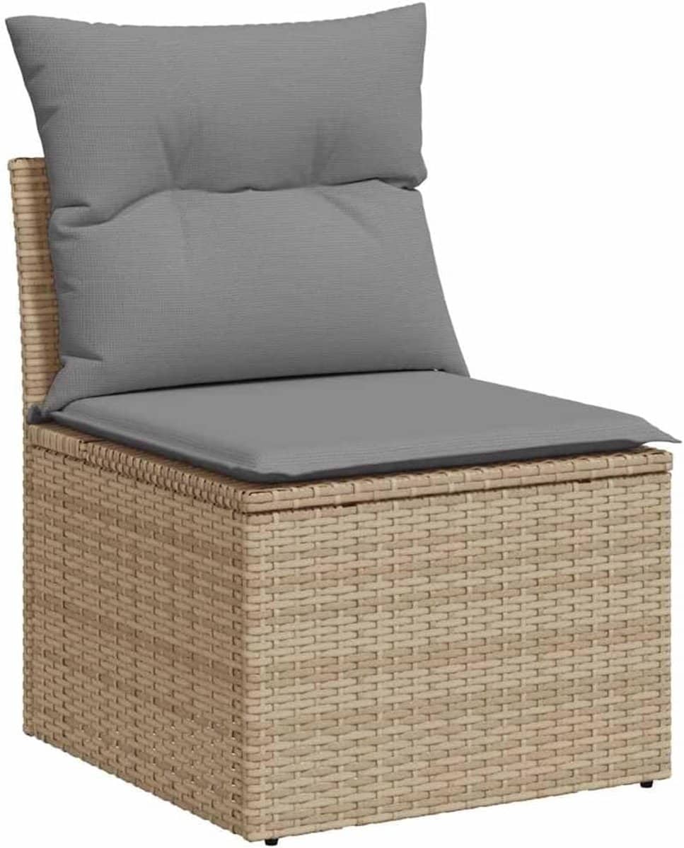 tuinbank zonder armleuningen met kussens beige poly rattan buitenbank