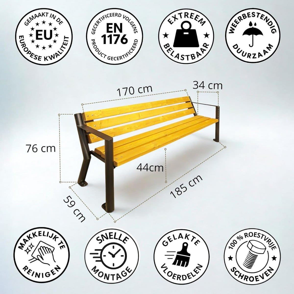 tuinglasbank 185 cm gegalvaniseerd staal thermisch gelakt weerbestendig hout scandinavisch