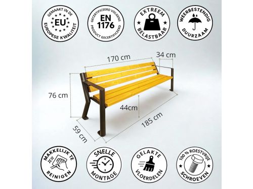 Tuinglasbank 185 cm Gegalvaniseerd Staal Thermisch Gelakt Weerbestendig Hout Scandinavisch