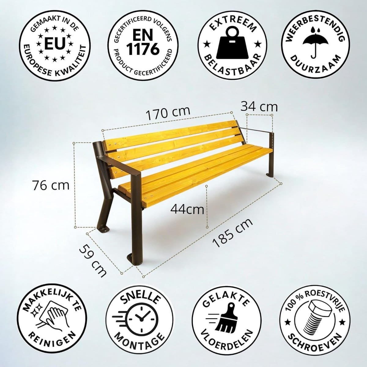 tuinglasbank 185 cm gegalvaniseerd staal thermisch gelakt weerbestendig hout scandinavisch