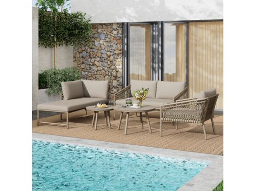 Tuinloungeset, tuinmeubelset van touw, moderne buitensofaset van handgeweven touw