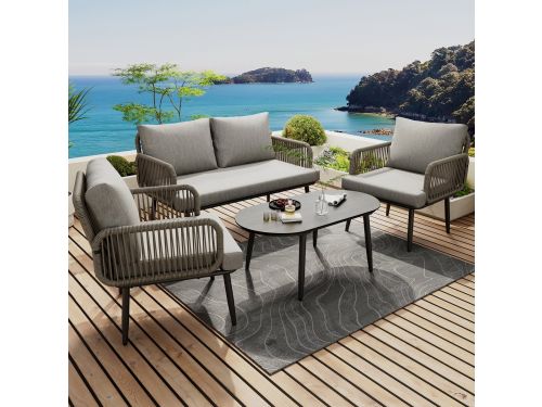 Tuinmeubelset - 2-Zits Bank 2 Stoelen en Tafel - Comfortkussens