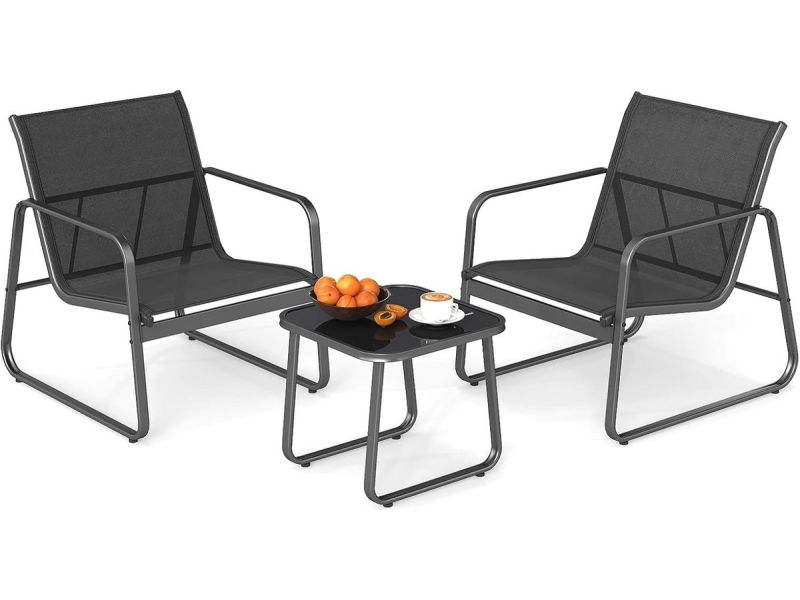 Tuinmeubelset 3-delig - Bistroset met 2 Tuinstoelen en Bijzettafel voor