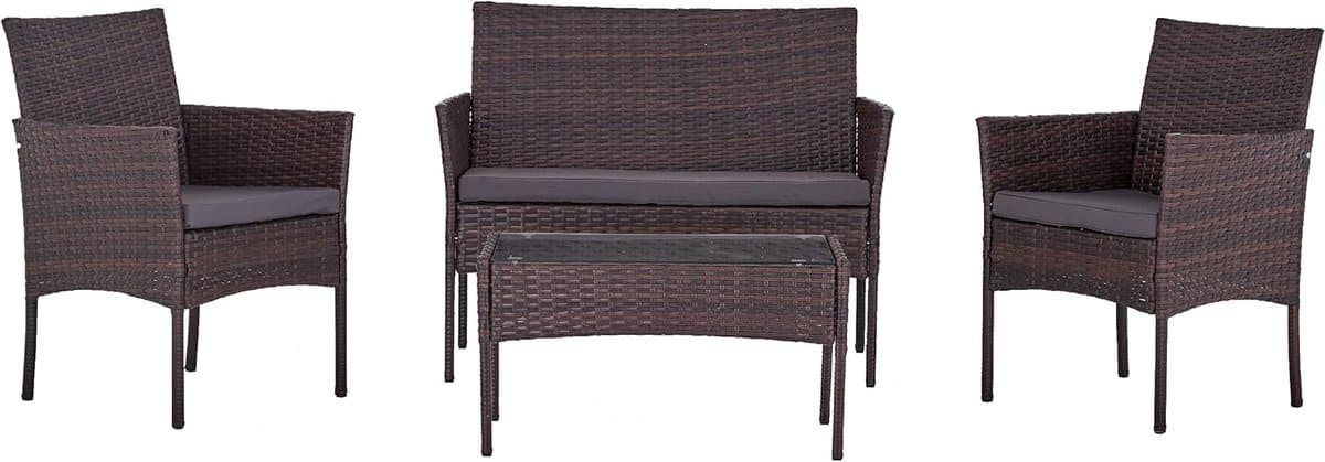 tuinset polyrotan loungeset 4 delig met 2x bank, stoelen en tafel