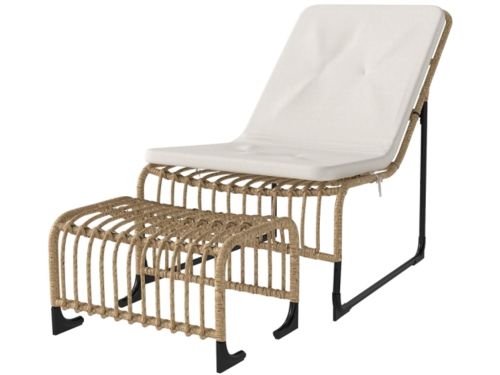 Tuinstoel 93×65×80 cm Rieten Relaxstoel Met Voetbank Crème Wit Rotan