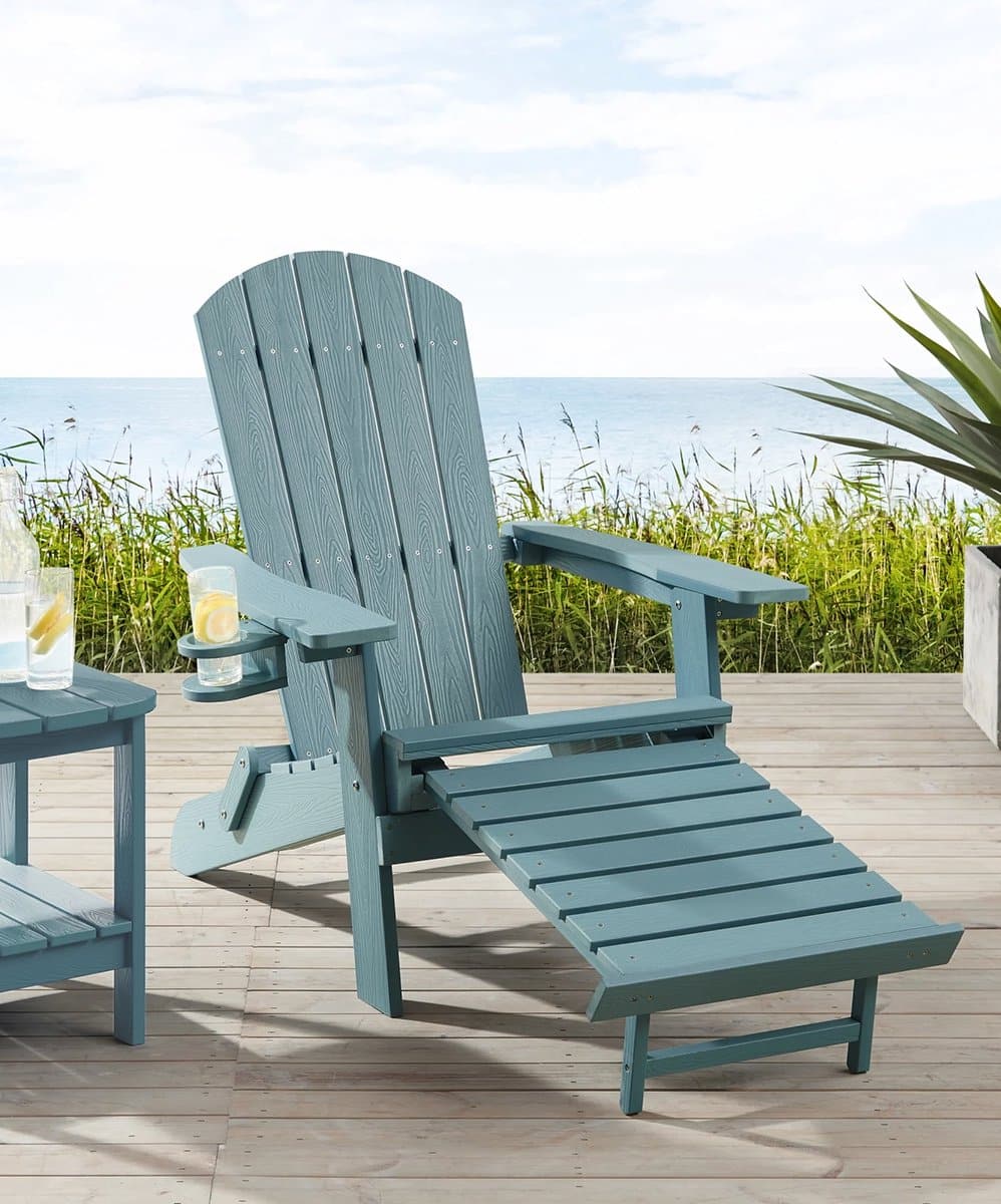 tuinstoel adirondack stoel arizona aqua met voetenbankje houtlook