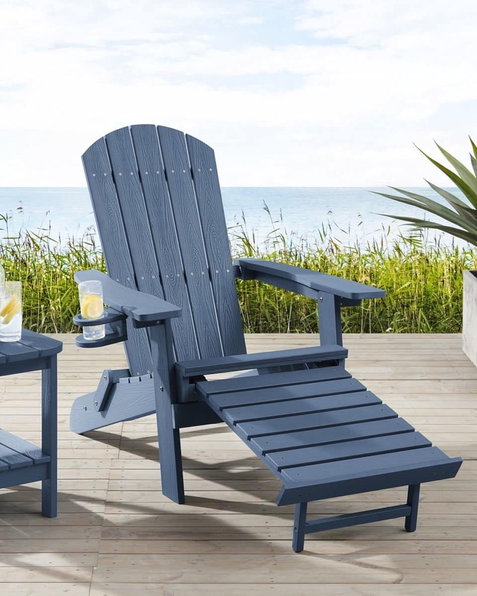 tuinstoel adirondack stoel arizona blauw met voetenbankje houtlook