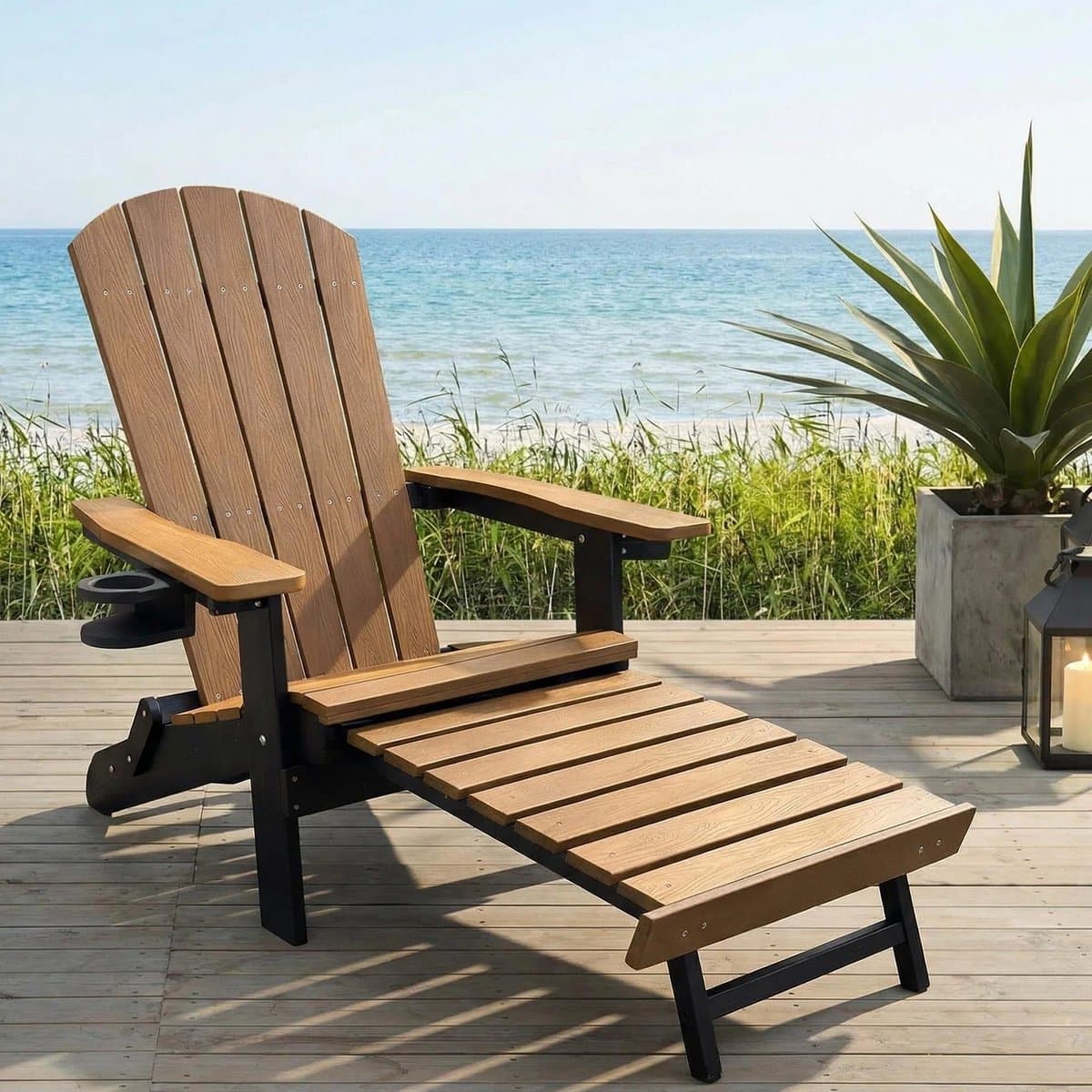 tuinstoel adirondack stoel arizona bruin&zwart met voetenbankje