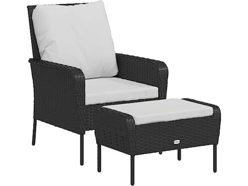 Tuinstoel met voetensteun - Zwart poly rattan - Lounge, camping