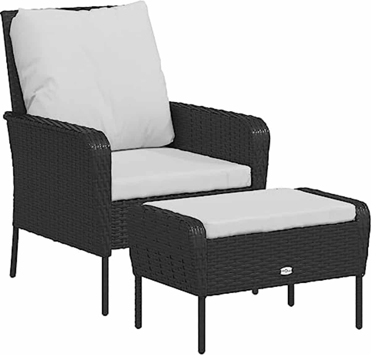 tuinstoel met voetensteun zwart poly rattan lounge, camping