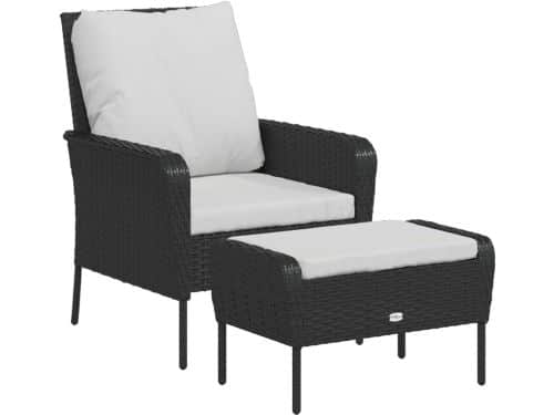 Tuinstoel met voetensteun - Zwart poly rattan - Lounge, camping