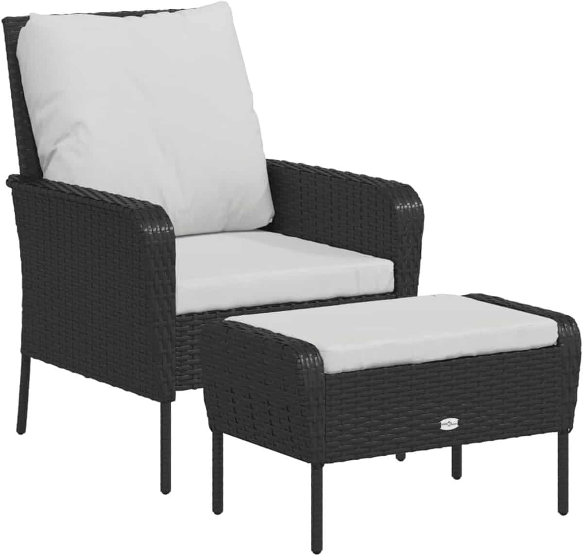 tuinstoel met voetensteun zwart poly rattan lounge, camping
