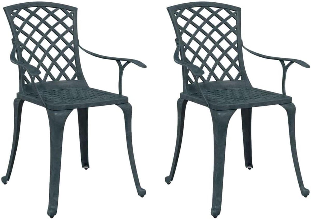 tuinstoelen 2 stuks gietaluminium groen comfortabele lounge stoelen voor