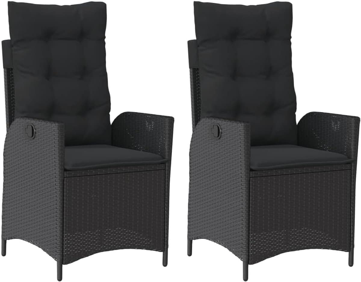 tuinstoelen 2 stuks verstelbaar met kussens polyrattan zwart