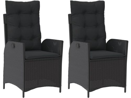Tuinstoelen 2 stuks verstelbaar met kussens polyrattan zwart