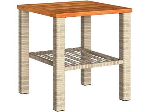 Tuintafel Bijzettafel Vierkant Polyrotan en Acaciahout Beige 40x40x42 cm Buiten