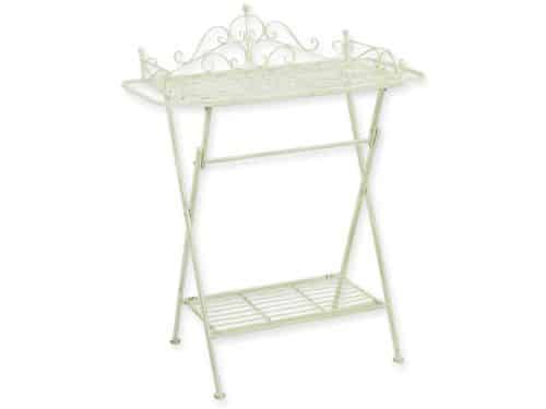 Tuintafel van ijzer - witte ijzeren bijzettafel met legplank