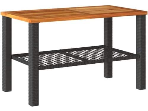 Tuintafel van poly rattan met hout - 70x38x42 cm