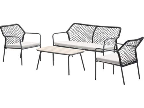 Turin loungeset - 4-delig -rope zwart-desert sand-light teak vironwood