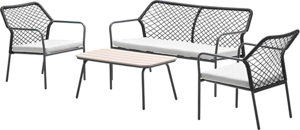 turin loungeset 4 delig rope zwart desert sand light teak vironwood