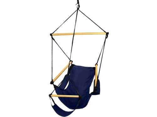 Tweepersoons Hangstoel Blauw met Houten Spreidestokken - Comfortabele Schommelstoel