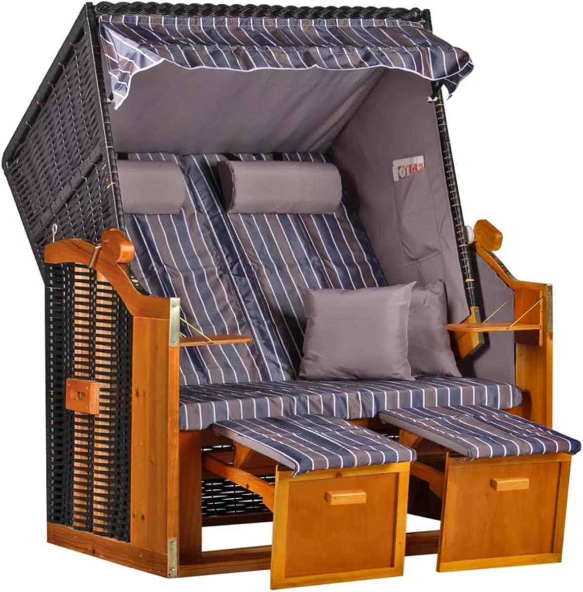 tweezitter strandkorf volledig verstelbaar ligbed met voetensteun en tafels