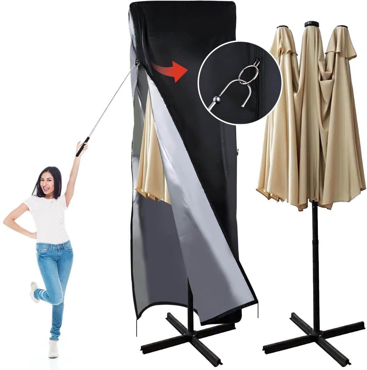 unyqoos® weerbestendige parasolhoes met ritssluiting voor grote tuinparasols