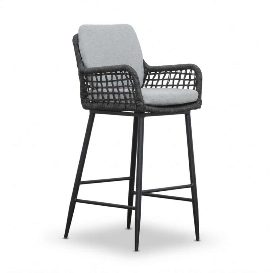 valencia dining barstoel | touw + aluminium | stone grey
