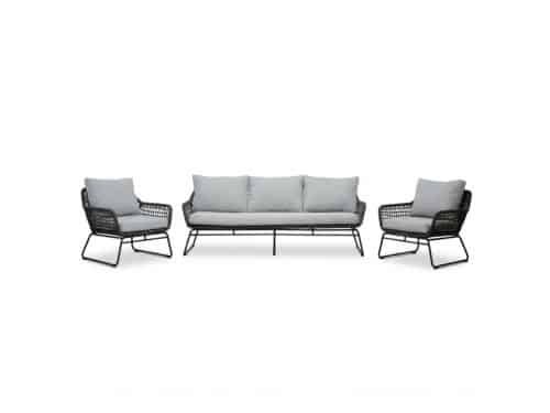 Valencia stoel-bank loungeset 5 personen | touw + aluminium | Stone Grey | 3-delig