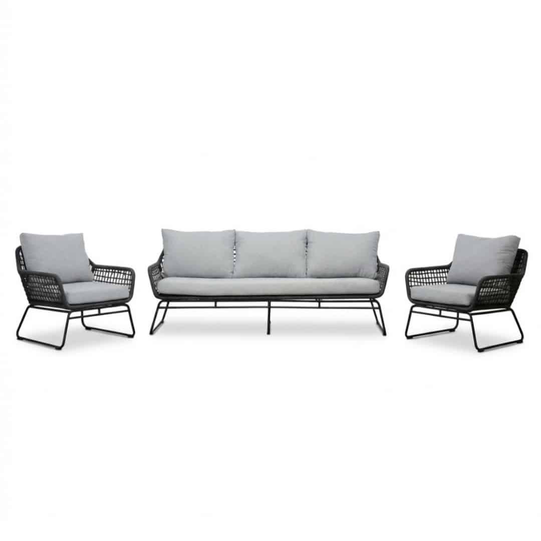valencia stoel bank loungeset 5 personen | touw + aluminium | stone grey | 3 delig