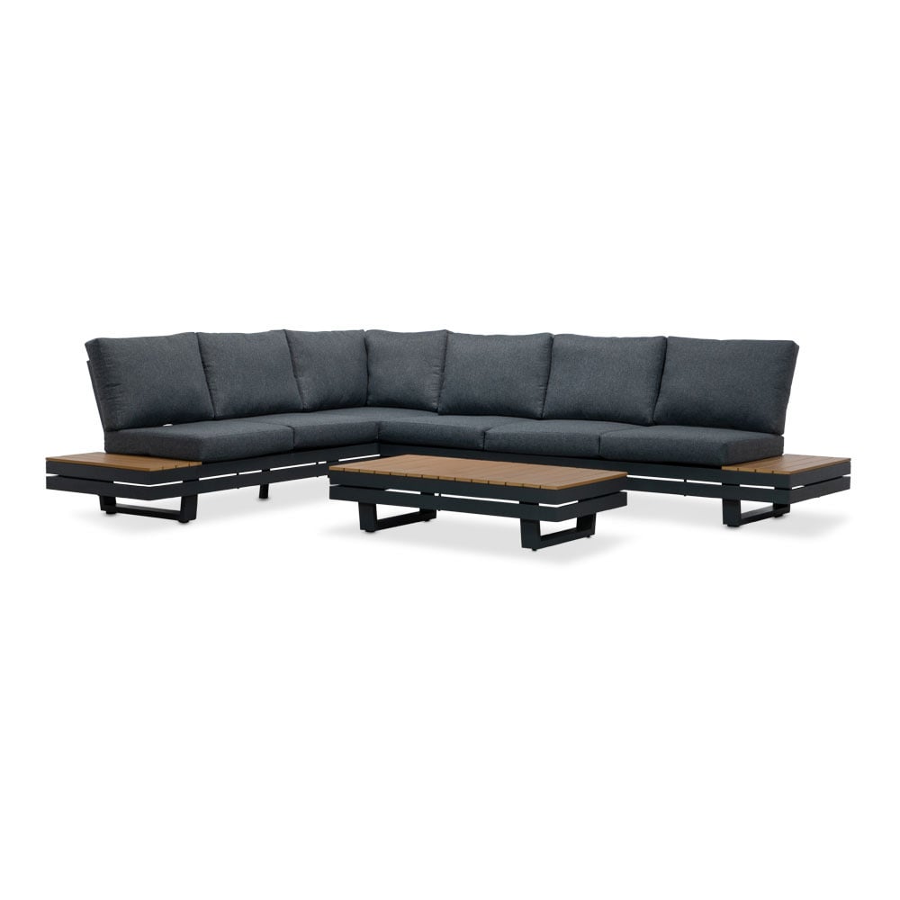 vegas hoek loungeset links 6 personen incl. tafel | aluminium + polywood | antraciet | 5 delig