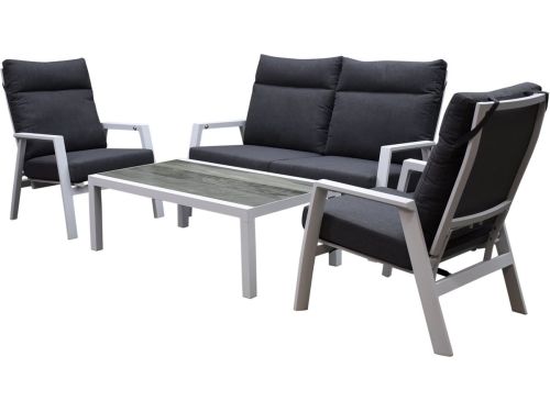 Vegas stoel bank loungeset 4 delig verstelbaar aluminium wit