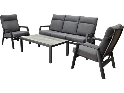 Vegas stoel bank loungeset 4 delig verstelbaar antraciet aluminium