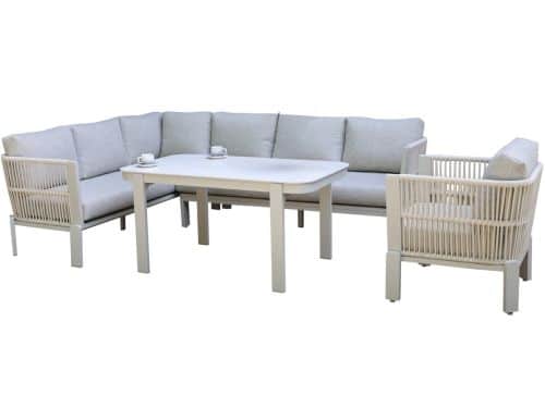 Veneto dining hoek loungeset 4 delig aluminium latte zand rope