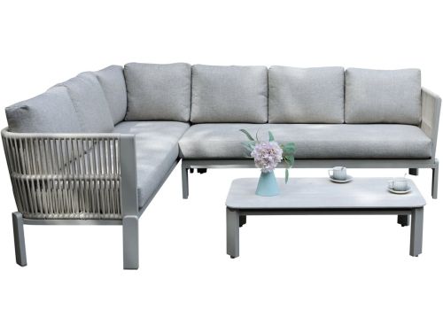 Veneto hoek loungeset 3 delig aluminium latte zand rope