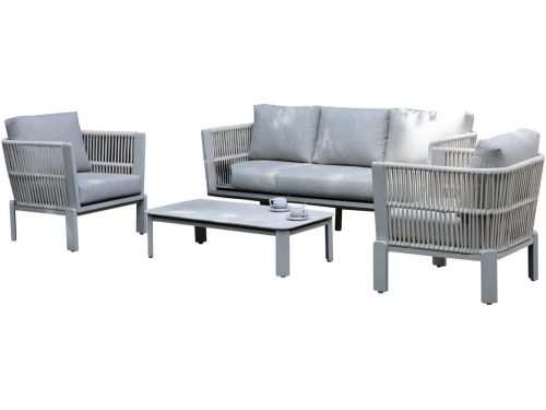 Veneto stoel bank loungeset 4 delig aluminium latte zand rope