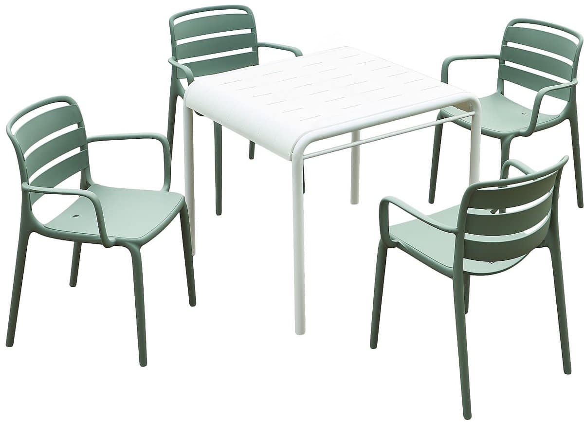 vente unique tuineethoek van polypropyleen: een tafel b.90 cm en 4