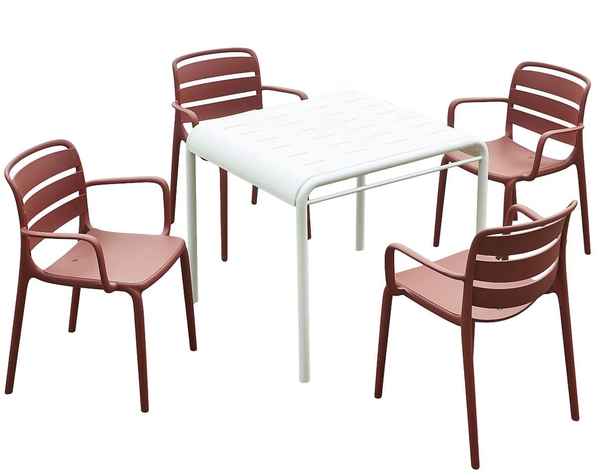 vente unique tuineethoek van polypropyleen: een tafel l.90 cm en 4