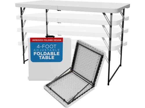 Verstelbare Klaptafel 4 Voet Vierkant Wit Kunststof