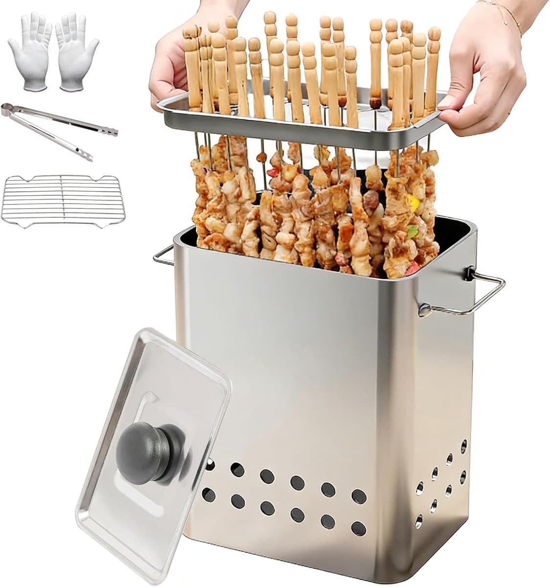 verticale houtskoolroker hangende bbq buiten koken gelijkmatige