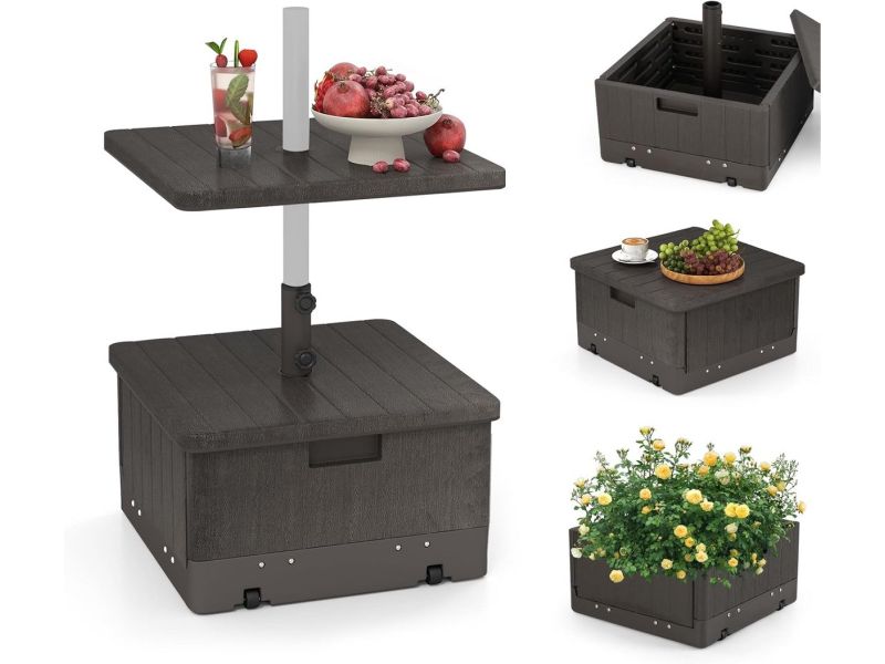 Verzwaarbare Parasolvoet met Wielen en Tafelblad, Vulbaar tot 80 kg