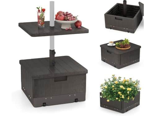 Verzwaarbare Parasolvoet met Wielen en Tafelblad, Vulbaar tot 80 kg