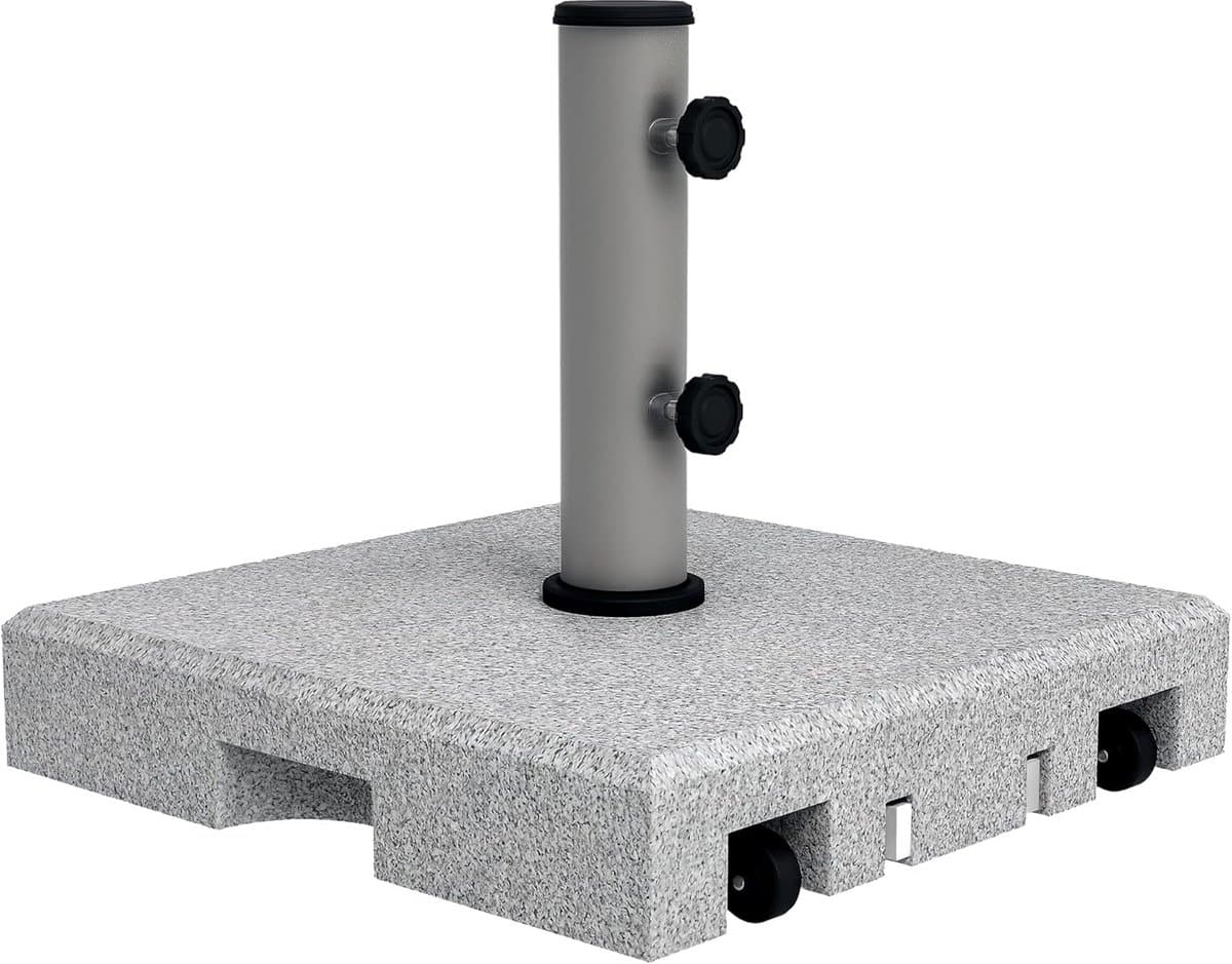 verzwaarde parasolvoet met wielen 28 kg granietlook voor diverse mastdiameters