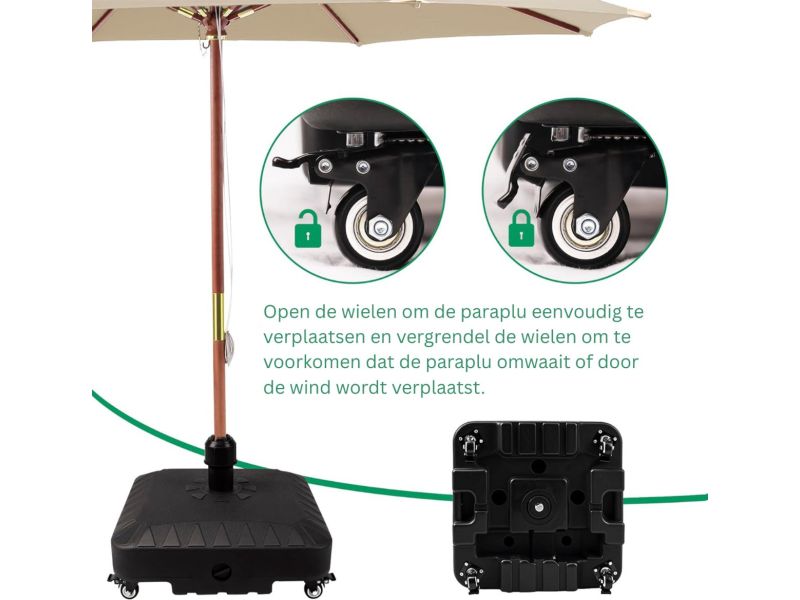 VH Supplies® Parasolvoet op Wielen - Verrijdbaar Zonnescherm - Parasolhouder