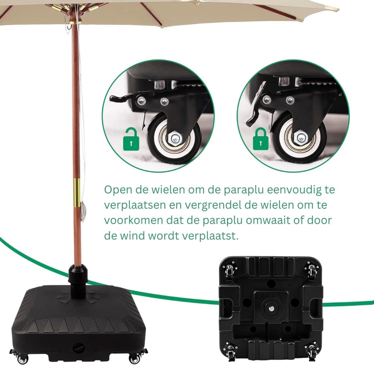 vh supplies® parasolvoet op wielen verrijdbaar zonnescherm parasolhouder