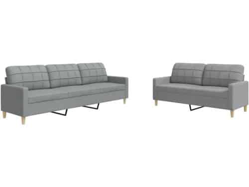 vidaXL 2-delige Loungeset stof lichtgrijs, bankenset, tv-stoel, fauteuil